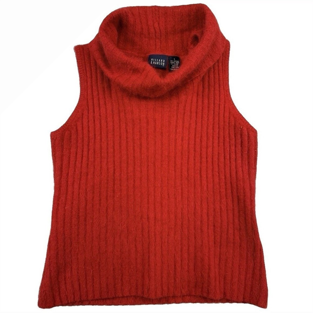 Vtg Hillard & Hanson Cowl Neck Angora‎ Rabbit Hair Red Sweater Size L Old Money